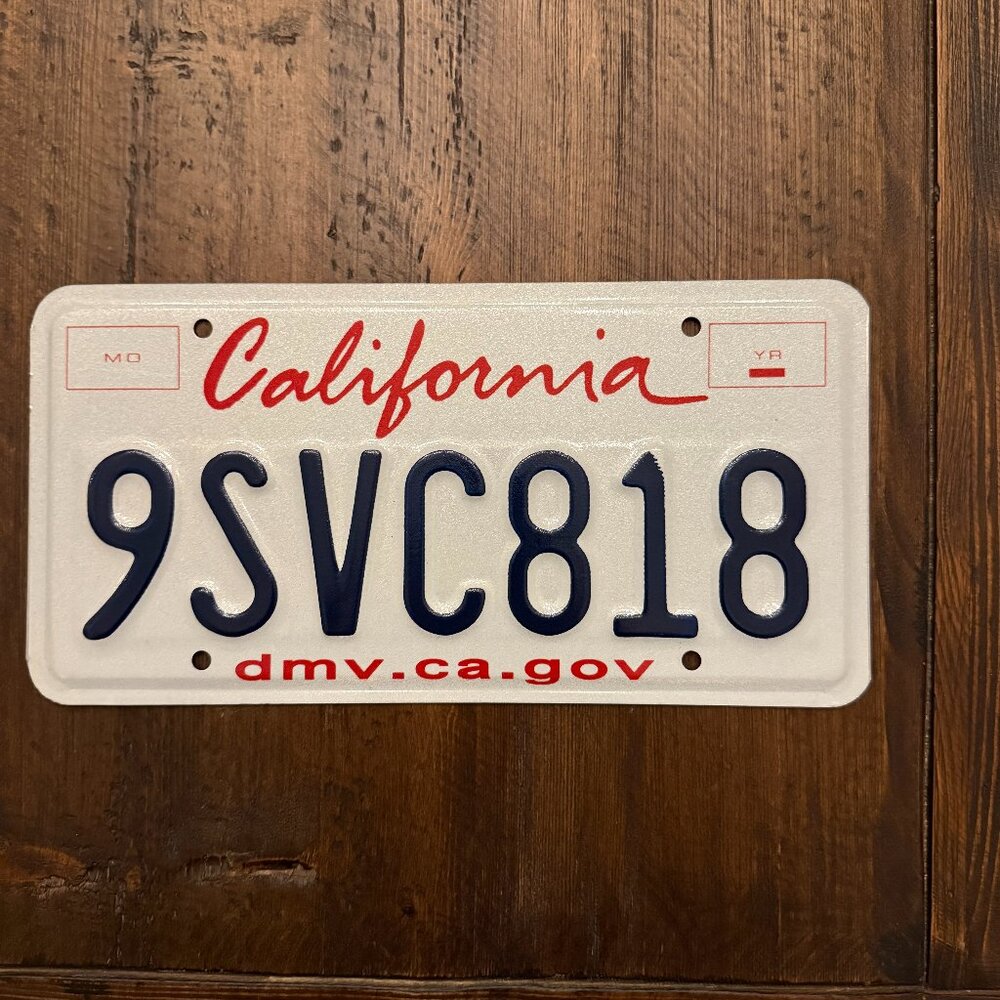 California License Plate - White - New